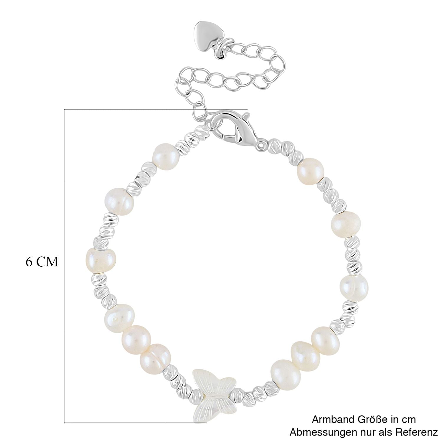 Weiße Muschelkernperle, Weiße Süßwasser Perle Armband ca. 15.25 cm + 3.5 cm Extender, Nickelfreies Messing Silberfarben