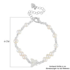 Weiße Muschelkernperle, Weiße Süßwasser Perle Armband ca. 15.25 cm + 3.5 cm Extender, Nickelfreies Messing Silberfarben