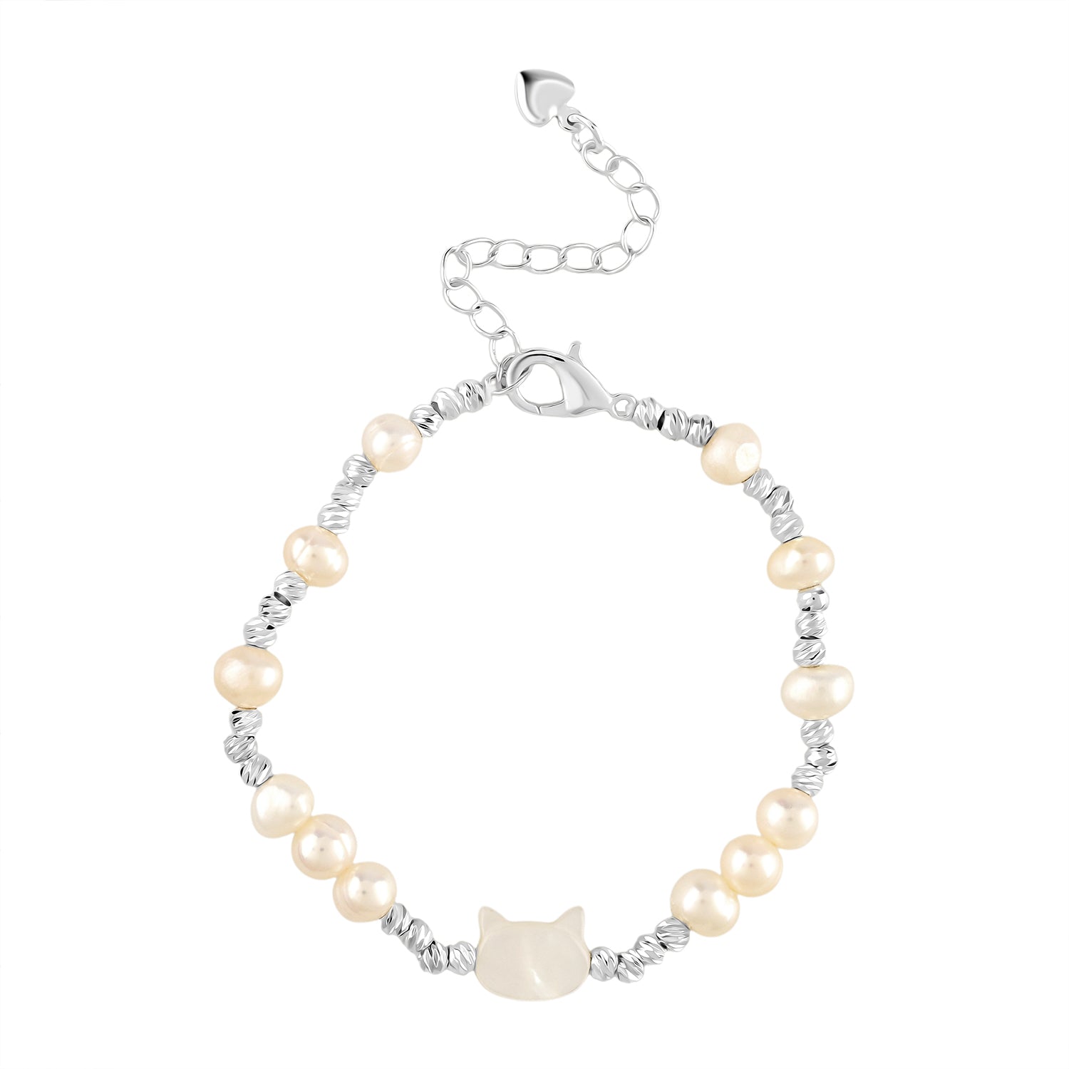Weiße Muschelkernperle, Mehrfarbige Süßwasser Perle Armband ca. 15.25 cm + 3.5 cm Extender, Nickelfreies Messing Silberfarben