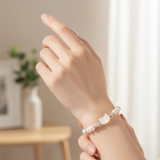 Weiße Muschelkernperle, Mehrfarbige Süßwasser Perle Armband ca. 15.25 cm + 3.5 cm Extender, Nickelfreies Messing Silberfarben