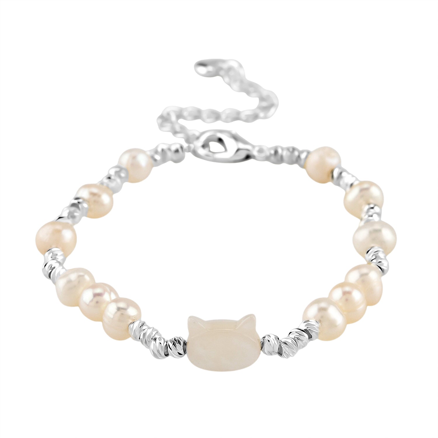 Weiße Muschelkernperle, Mehrfarbige Süßwasser Perle Armband ca. 15.25 cm + 3.5 cm Extender, Nickelfreies Messing Silberfarben