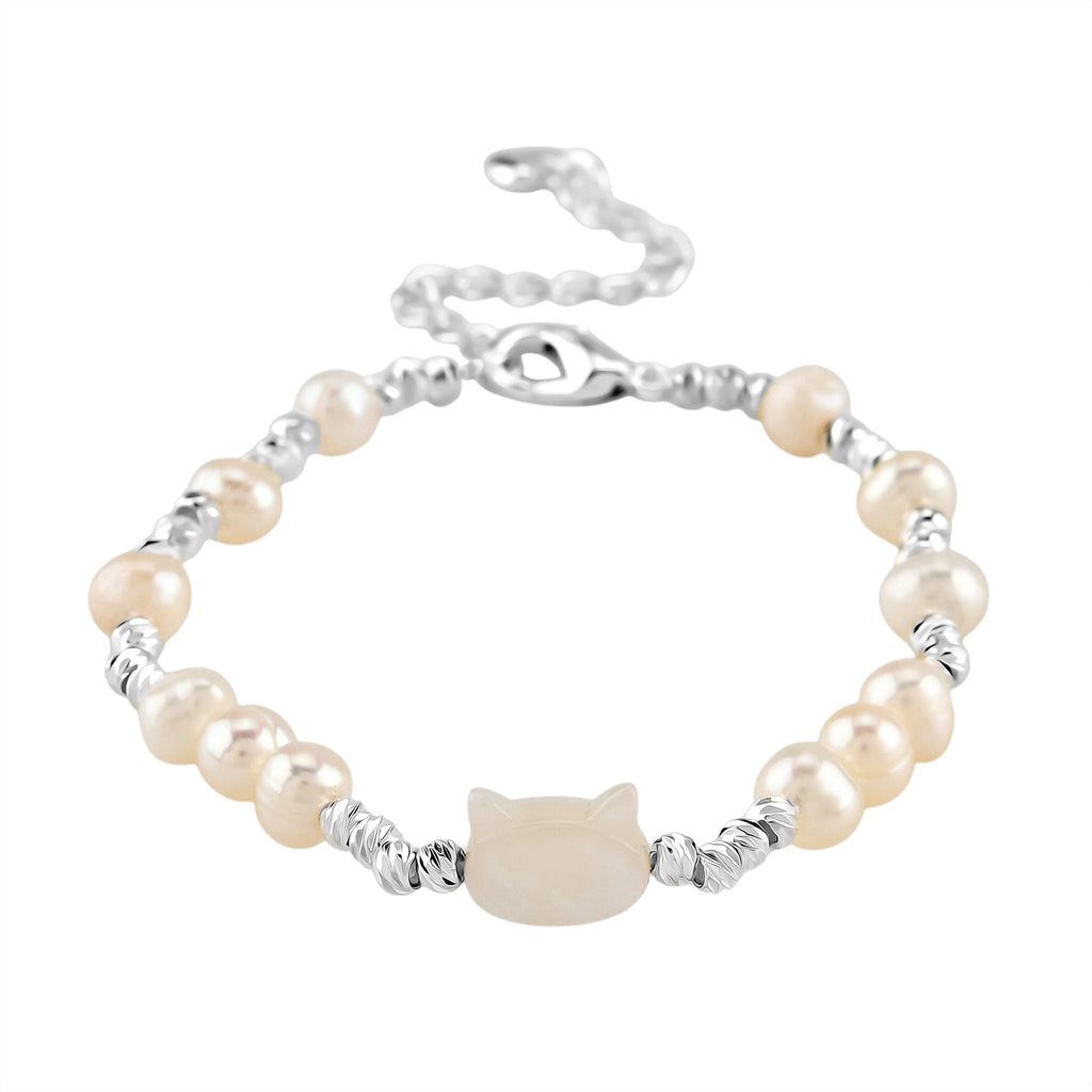 Weiße Muschelkernperle, Mehrfarbige Süßwasser Perle Armband ca. 15.25 cm + 3.5 cm Extender, Nickelfreies Messing Silberfarben