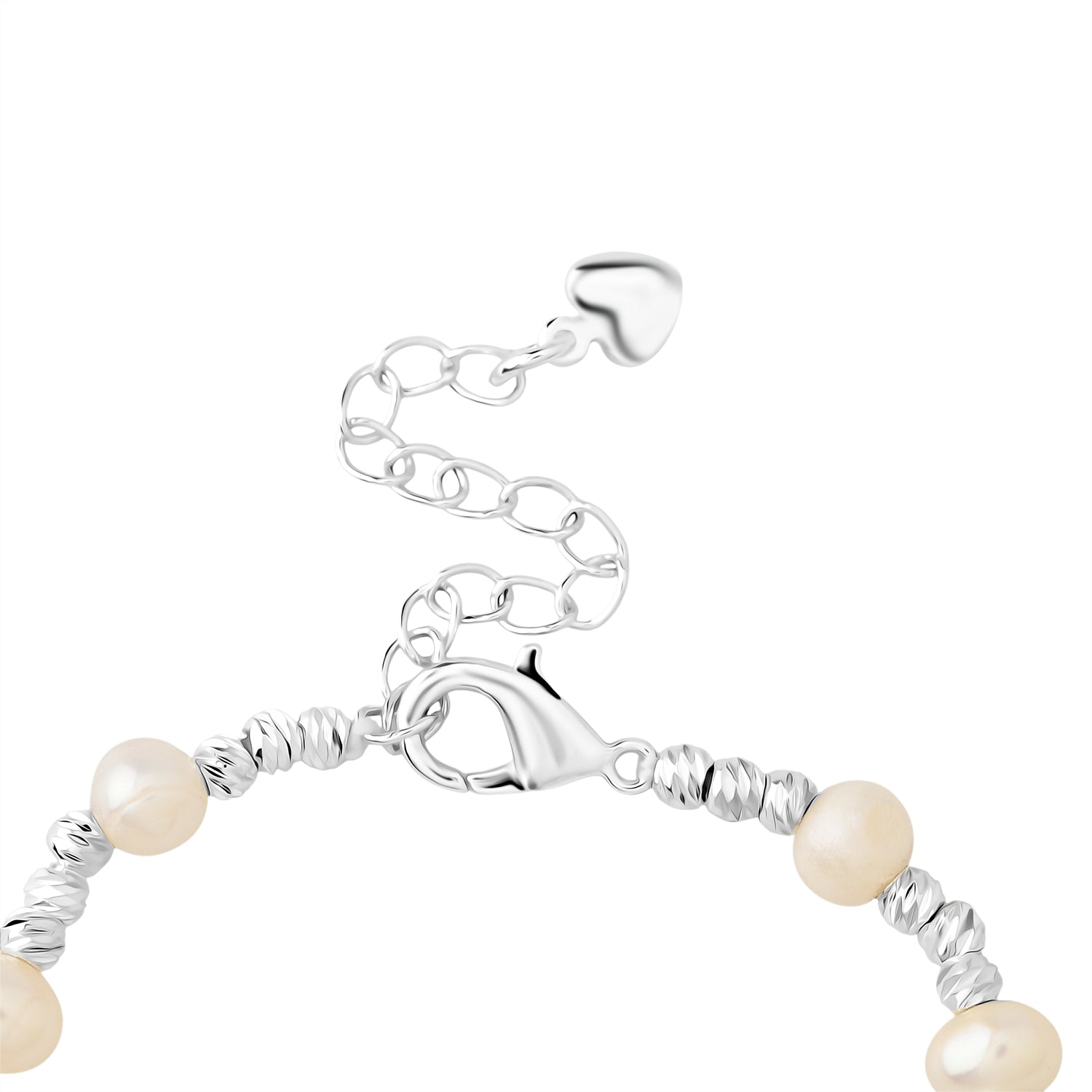 Weiße Muschelkernperle, Mehrfarbige Süßwasser Perle Armband ca. 15.25 cm + 3.5 cm Extender, Nickelfreies Messing Silberfarben