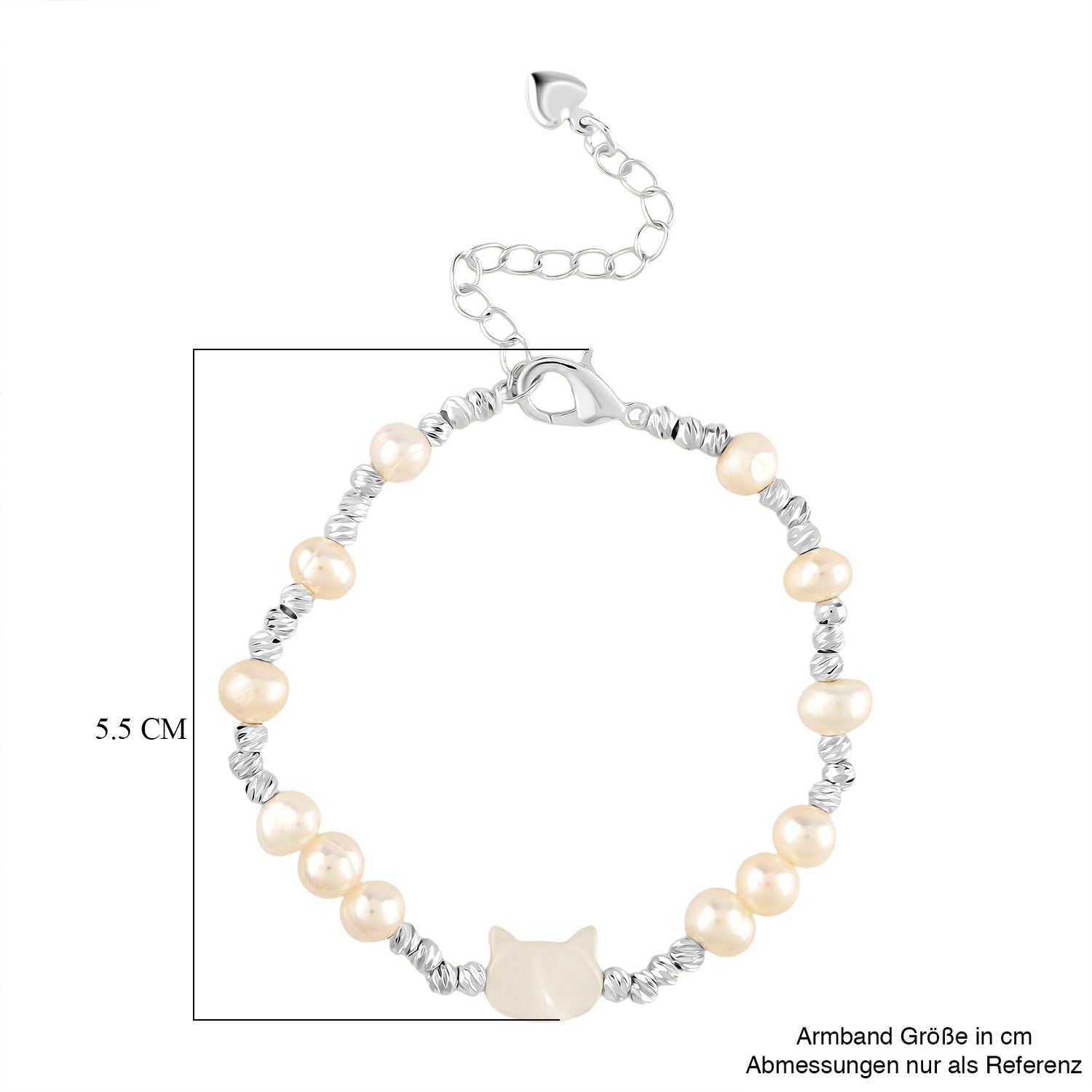 Weiße Muschelkernperle, Mehrfarbige Süßwasser Perle Armband ca. 15.25 cm + 3.5 cm Extender, Nickelfreies Messing Silberfarben