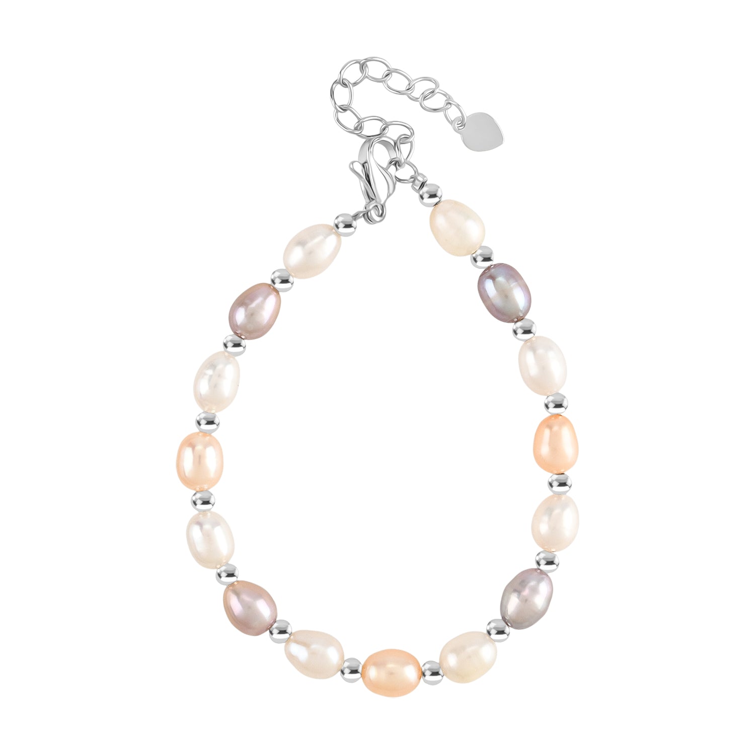 Mehrfarbige Süßwasser Perle Armband ca. 16.5 cm + 3.5 cm Extender, Nickelfreies Messing, Silberfarben