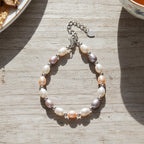 Mehrfarbige Süßwasser Perle Armband ca. 16.5 cm + 3.5 cm Extender, Nickelfreies Messing, Silberfarben