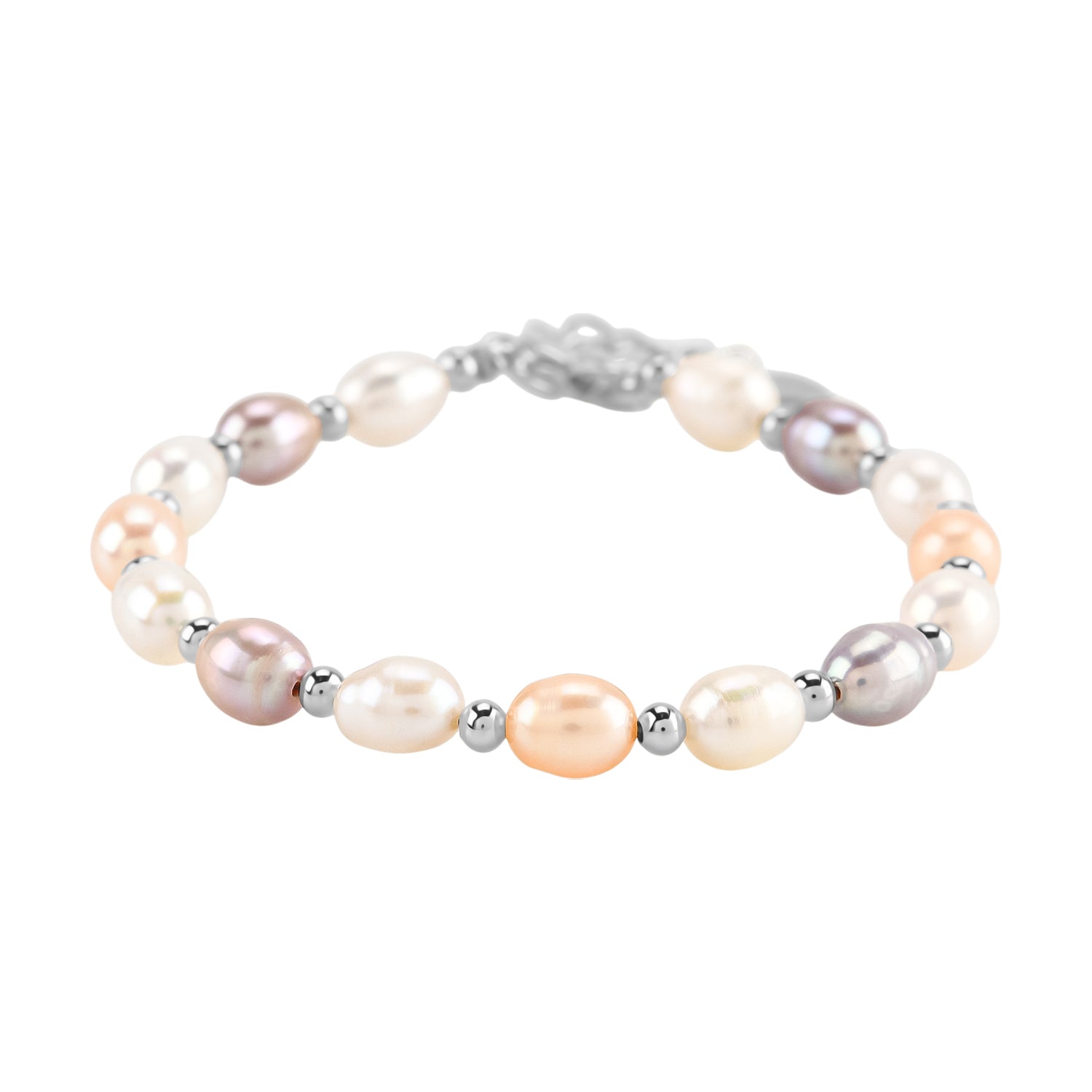 Mehrfarbige Süßwasser Perle Armband ca. 16.5 cm + 3.5 cm Extender, Nickelfreies Messing, Silberfarben