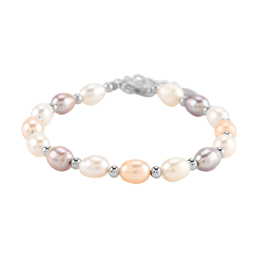 Mehrfarbige Süßwasser Perle Armband ca. 16.5 cm + 3.5 cm Extender, Nickelfreies Messing, Silberfarben