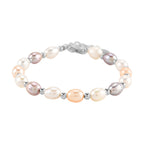 Mehrfarbige Süßwasser Perle Armband ca. 16.5 cm + 3.5 cm Extender, Nickelfreies Messing, Silberfarben