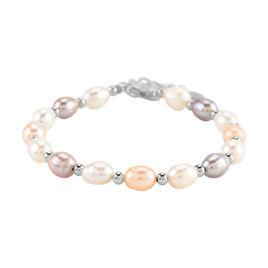 Mehrfarbige Süßwasser Perle Armband ca. 16.5 cm + 3.5 cm Extender, Nickelfreies Messing, Silberfarben