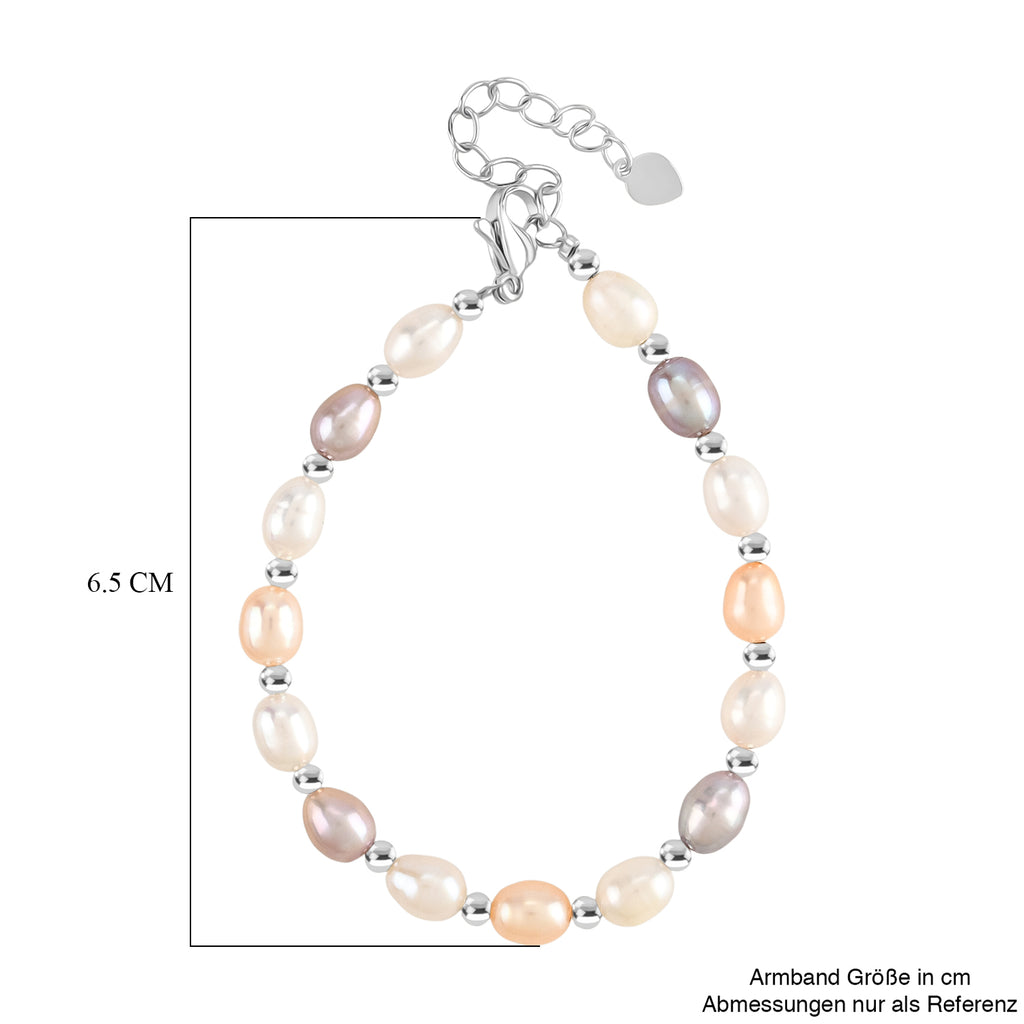 Mehrfarbige Süßwasser Perle Armband ca. 16.5 cm + 3.5 cm Extender, Nickelfreies Messing, Silberfarben