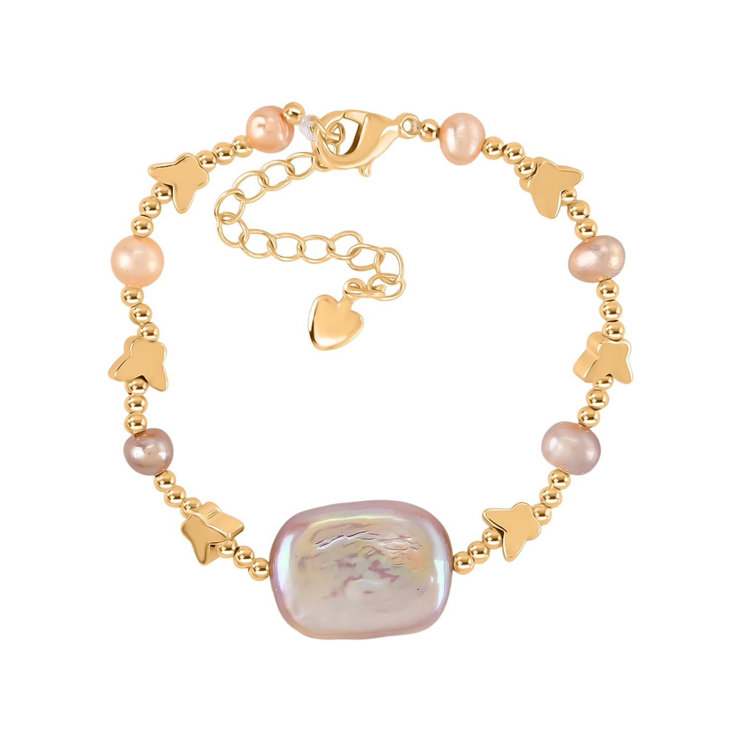 Rosa Süßwasser Perle, Lila Süßwasser Perle Armband ca. 15.85 cm + 3.5 cm Extender, Nickelfreies Messing, Goldfarben