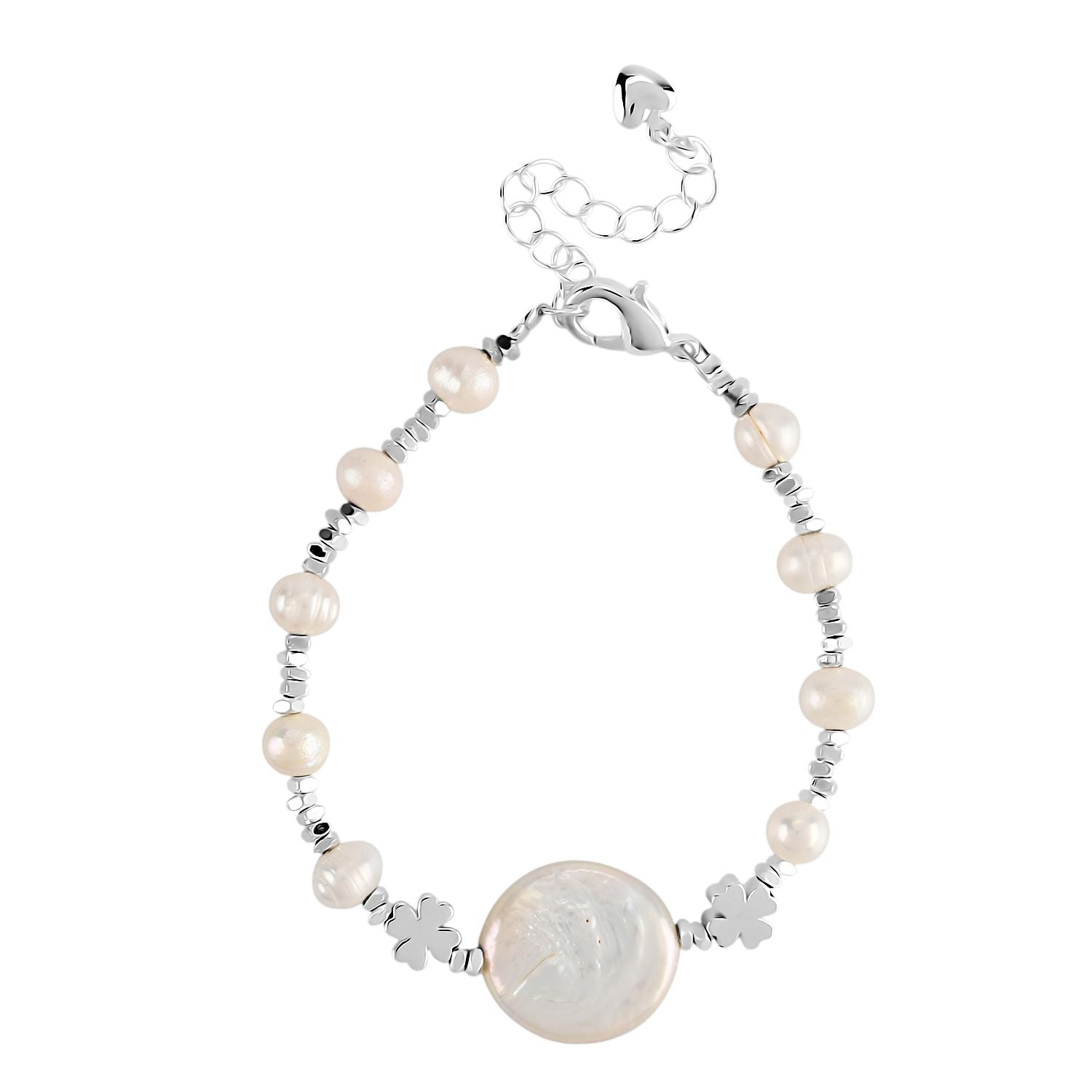 Weiße Süßwasser Perle Armband ca. 15.85 cm + 3.5 cm Extender, Nickelfreies Messing