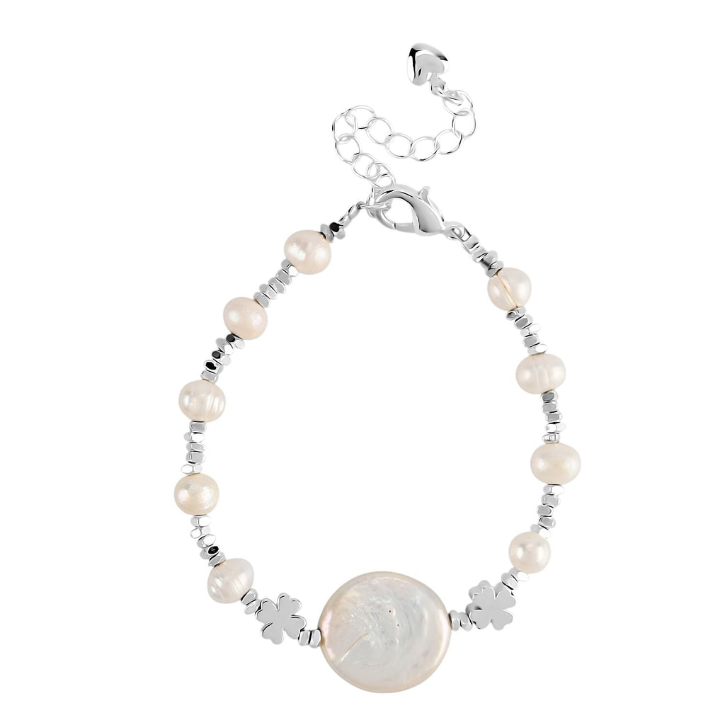 Weiße Süßwasser Perle Armband ca. 15.85 cm + 3.5 cm Extender, Nickelfreies Messing