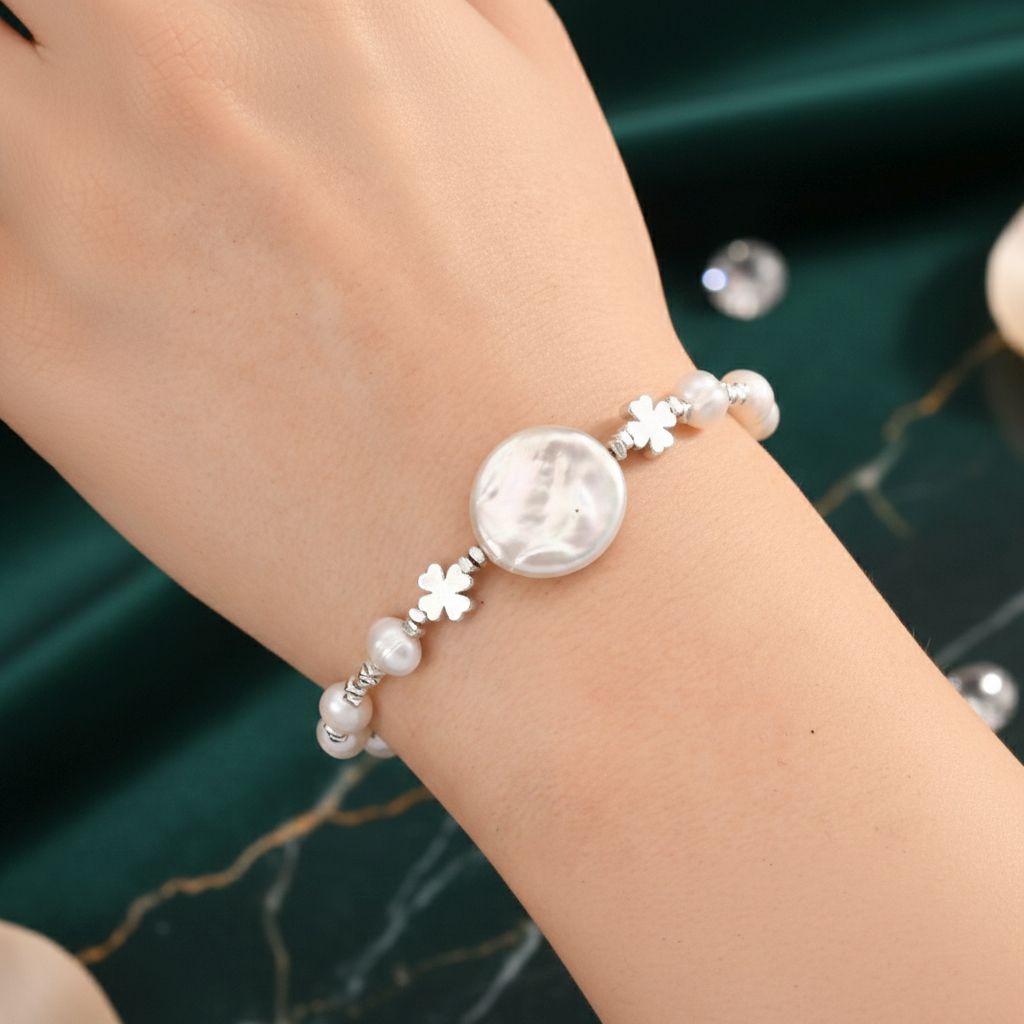 Weiße Süßwasser Perle Armband ca. 15.85 cm + 3.5 cm Extender, Nickelfreies Messing