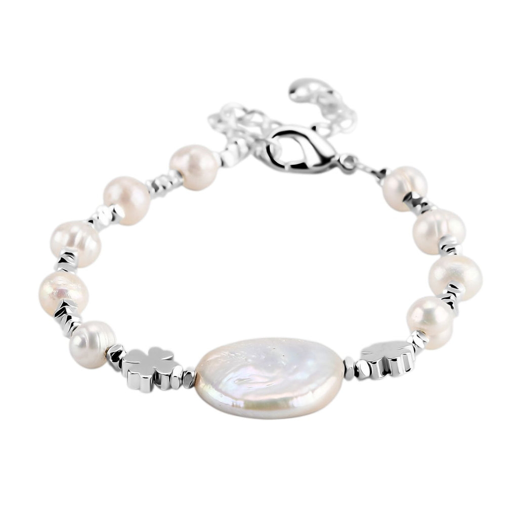 Weiße Süßwasser Perle Armband ca. 15.85 cm + 3.5 cm Extender, Nickelfreies Messing