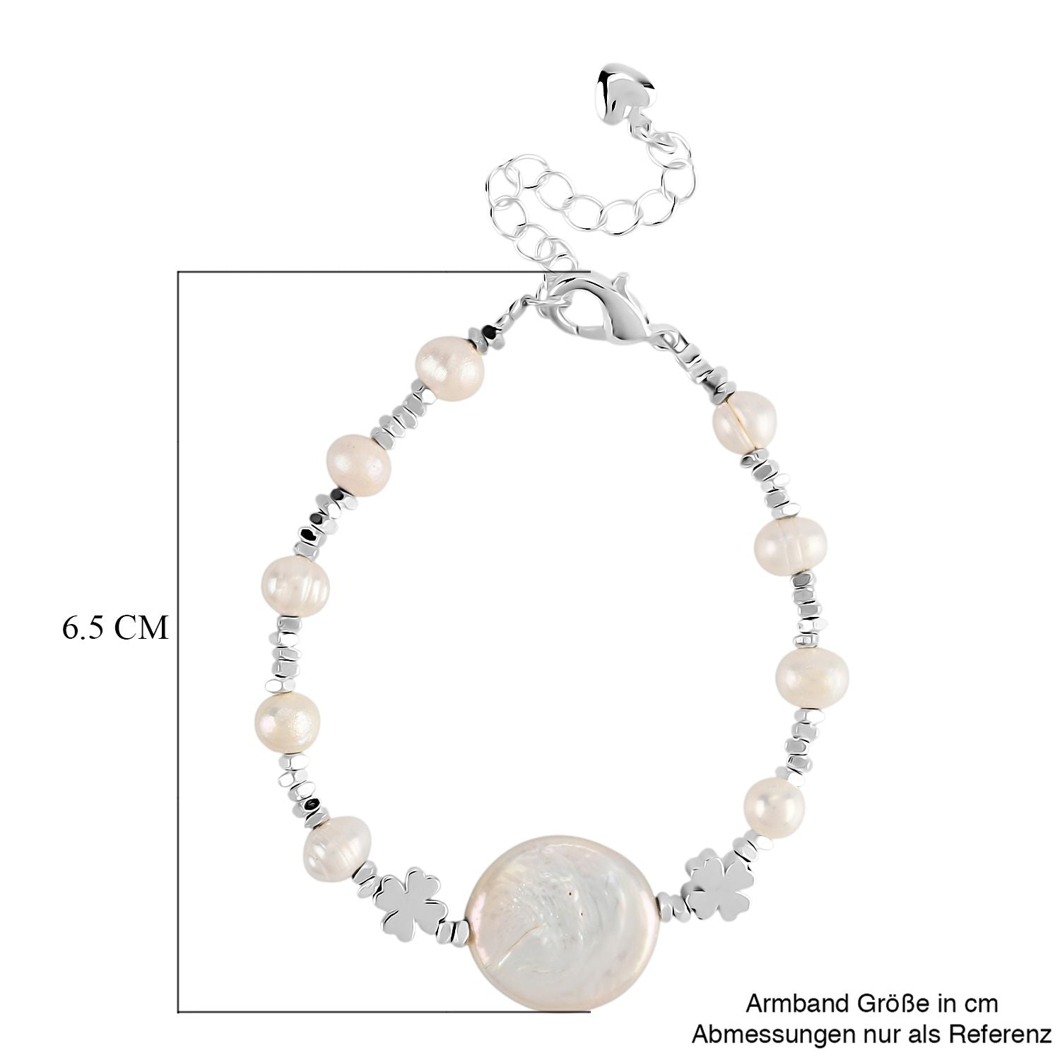 Weiße Süßwasser Perle Armband ca. 15.85 cm + 3.5 cm Extender, Nickelfreies Messing