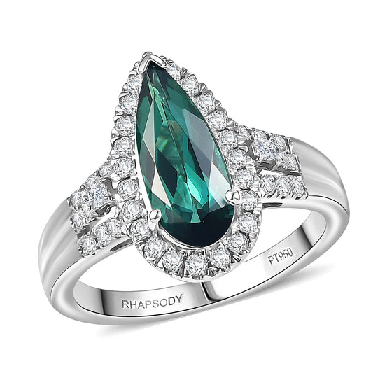 Rhapsody AAAA Pirineu Lagoon Tourmaline, Weißer Diamant AGI zertifiziert Ring 950 Platin (Größe 16.50) ca. 1.44 ct