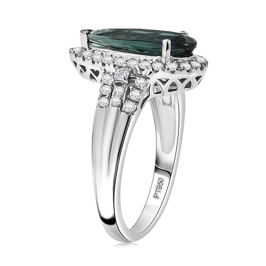 Rhapsody AAAA Pirineu Lagoon Tourmaline, Weißer Diamant AGI zertifiziert Ring 950 Platin (Größe 16.50) ca. 1.44 ct