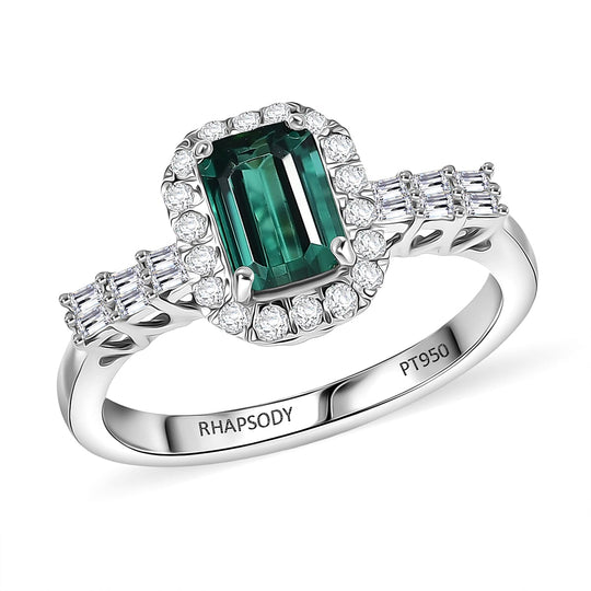 Rhapsody AAAA Pirineu Lagoon Tourmaline, Weißer Diamant AGI zertifiziert Ring 950 Platin (Größe 16.50) ca. 1.44 ct