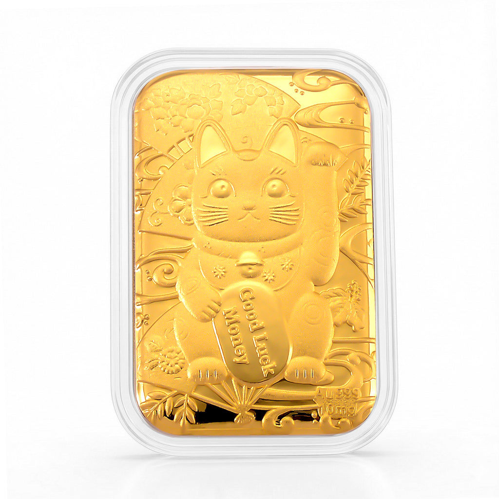 EXKLUSIVES GESCHENK - 999er Goldfolie mit Glückskatze 10mg