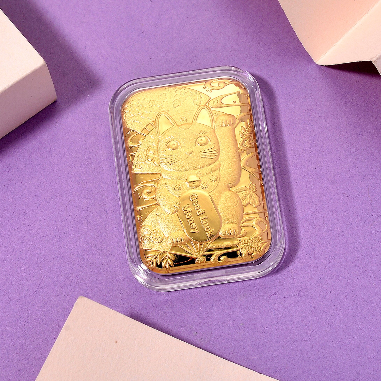 EXKLUSIVES GESCHENK - 999er Goldfolie mit Glückskatze 10mg