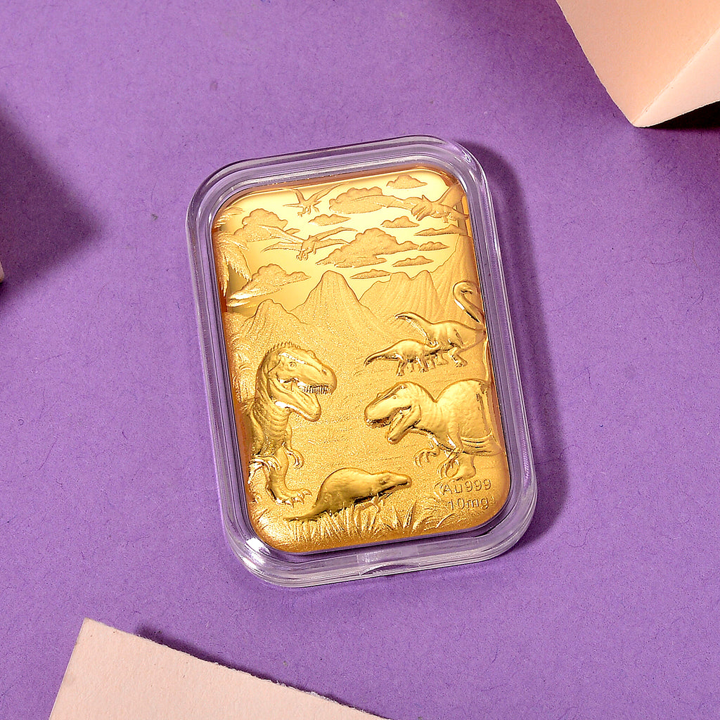 EXKLUSIVES GESCHENK - 999er Goldfolie mit Dinosaurier, 10mg