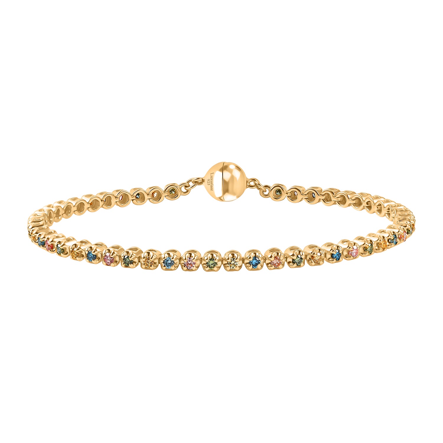 LUXURIANT DIAMOND - Lab Grown Mehrfarbiger Diamant SI-GH SGL zertifiziert Armband ca. 19 cm 925 Silber 750 Gelbgold Vermeil ca. 2.00 ct