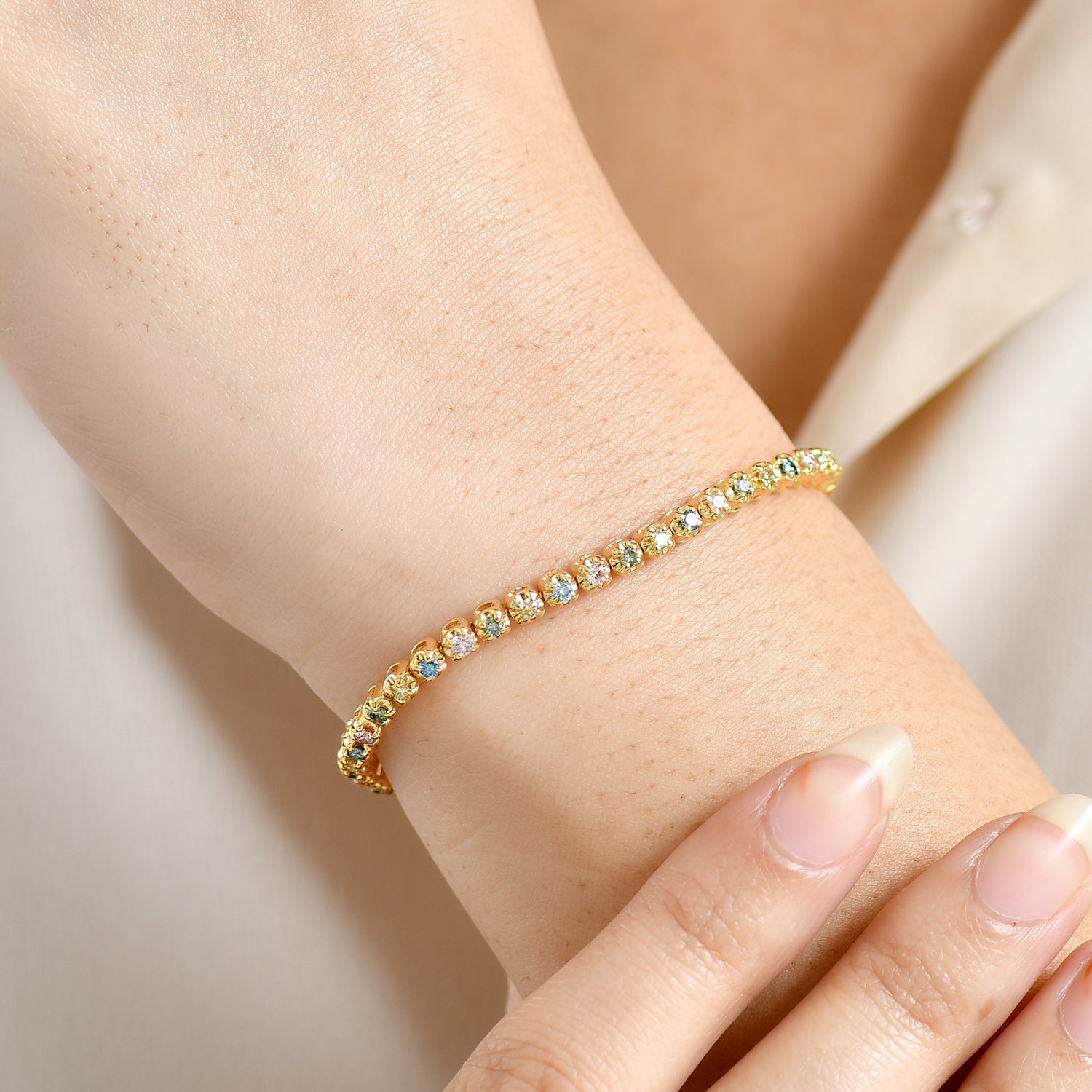 LUXURIANT DIAMOND - Lab Grown Mehrfarbiger Diamant SI-GH SGL zertifiziert Armband ca. 19 cm 925 Silber 750 Gelbgold Vermeil ca. 2.00 ct