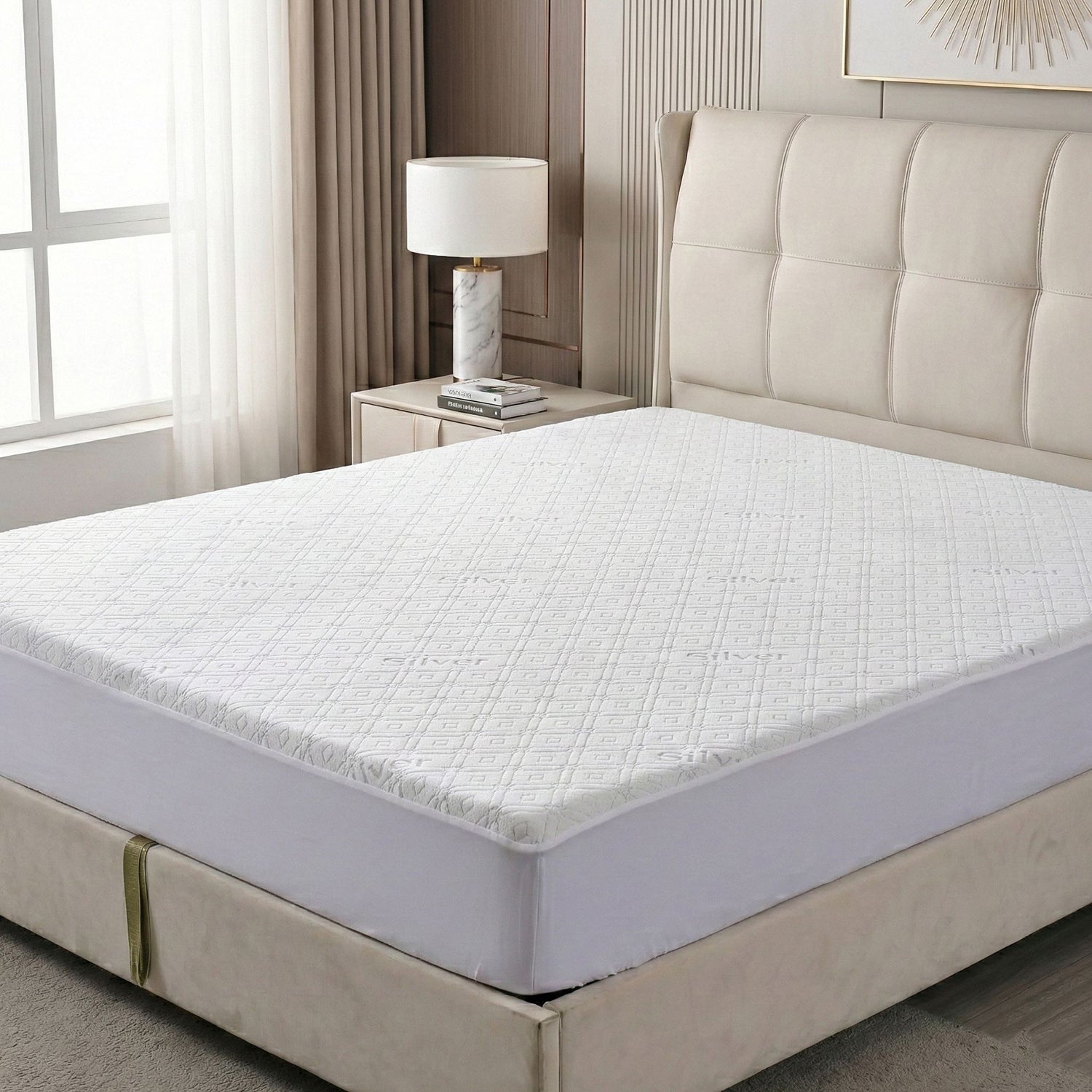 LIVMORE Matratzenschoner, wasserdicht, silberbeschichtet, 150x200cm, Steghöhe 30cm, Weiß