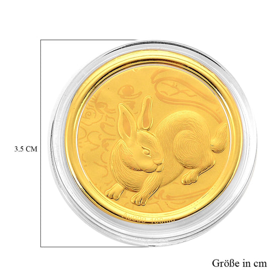 999er Goldmünzefolie mit Hundemotiv und Regenbogen-Designlinie, ca. 30 mm, ca. 100 mg