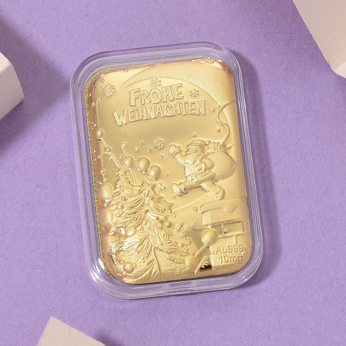 999er Feingoldplatte mit Frohe Weihnachten Motiv, 10mg 999 Gold