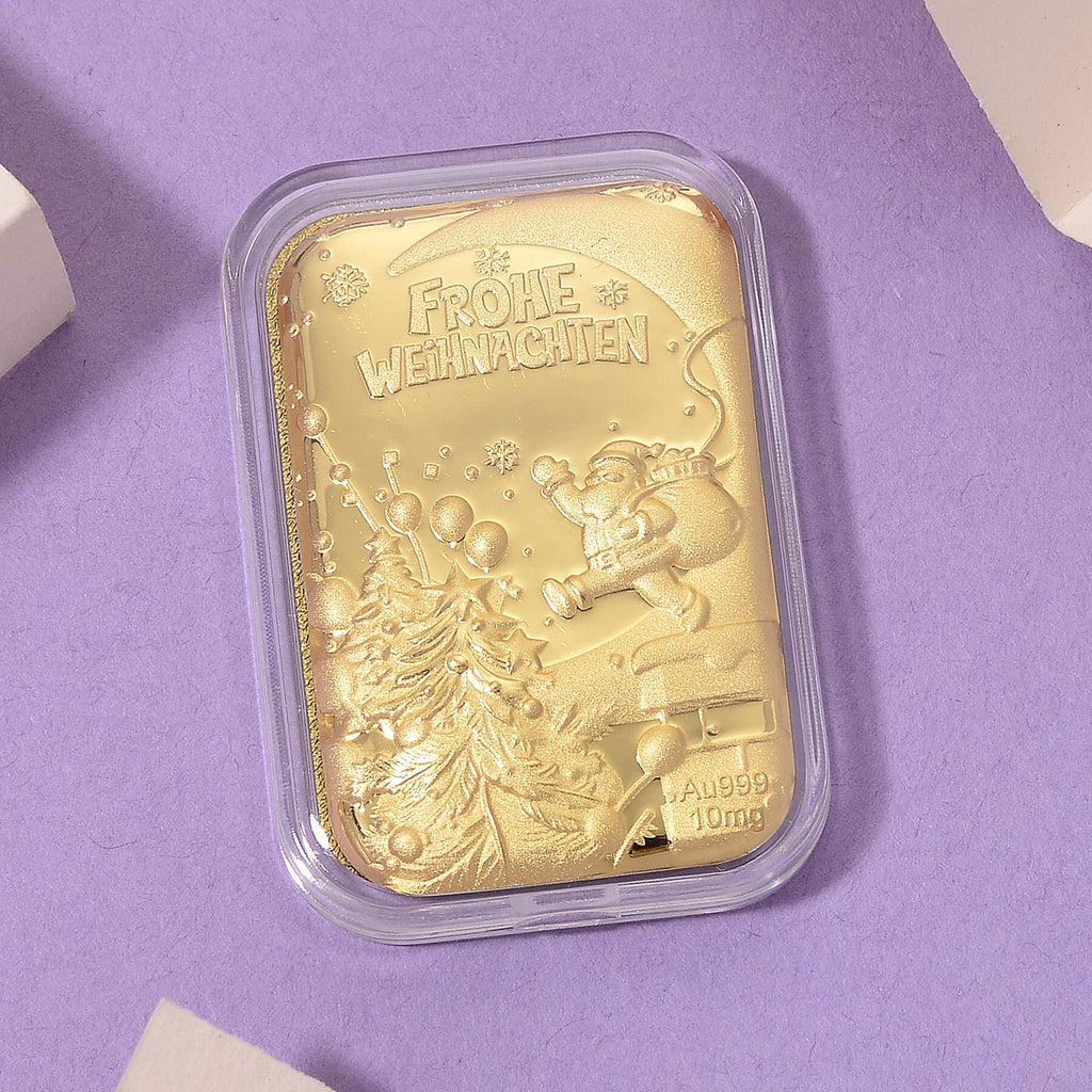 999er Feingoldplatte mit Frohe Weihnachten Motiv, 10mg 999 Gold