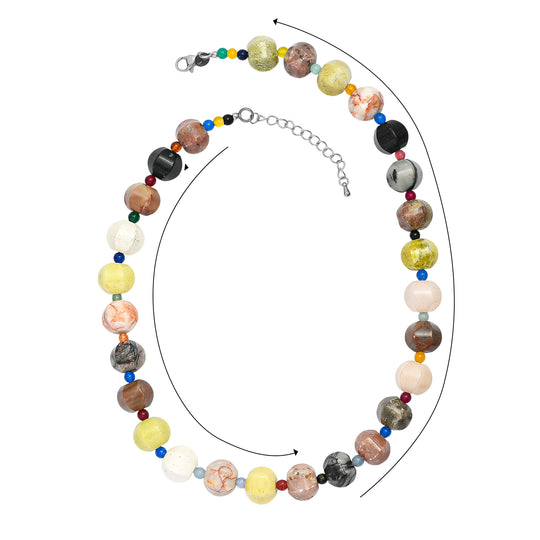 Mehrfarbig Jaspis, Mehrfarbig Edelsteine Halskette ca. 45 cm + 5 cm Extender, 316L Edelstahl ca. 430,00 ct.