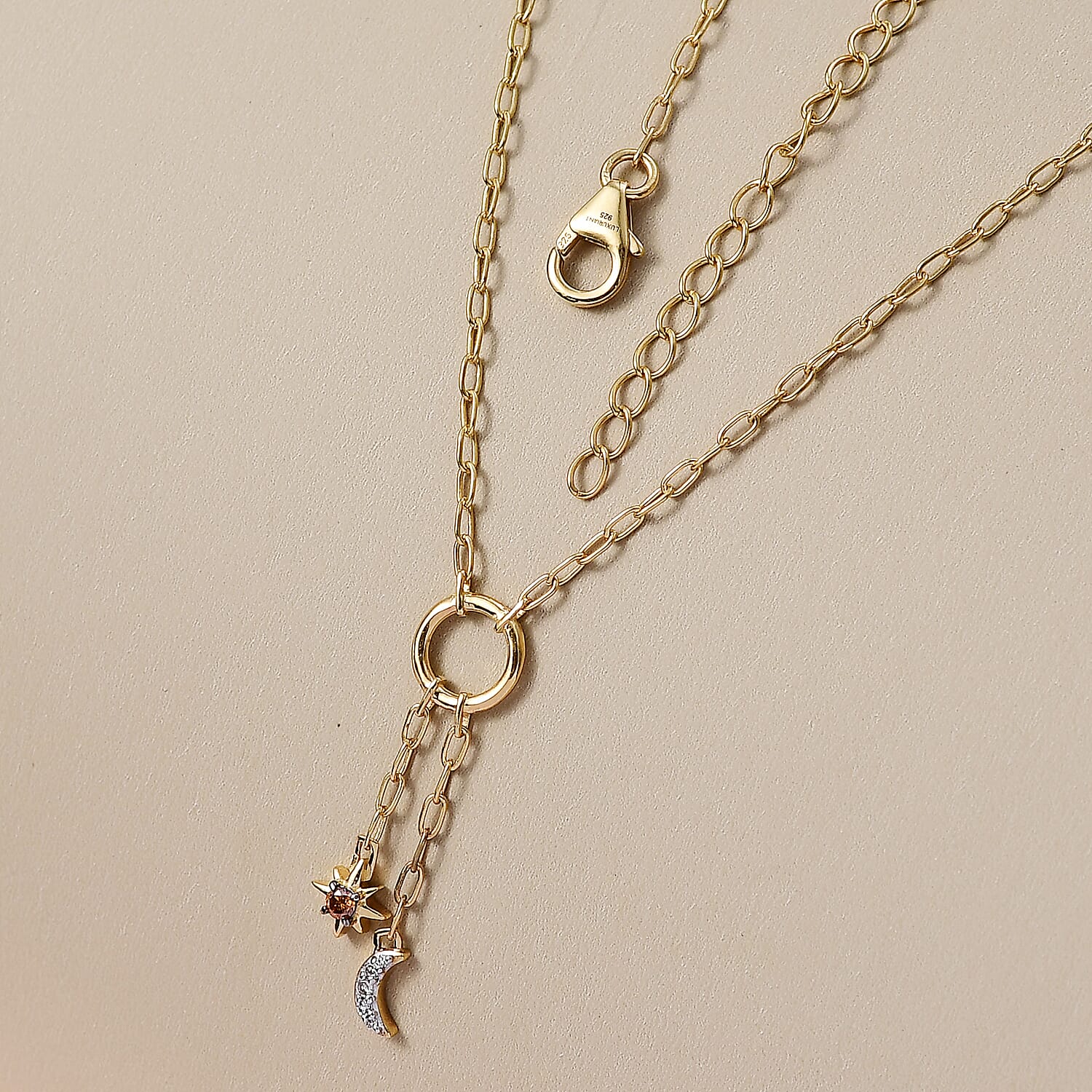 LUXURIANT DIAMOND - Lab Grown Roter Diamant SI, Lab Grown Diamant Halskette ca. 45 cm 925 Silber 750 Gelbgold vermeil (10-15 Werktage Lieferzeit)