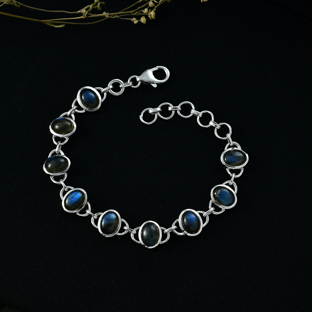 D'Joy AAA Labradorit Armband ca. 19 cm 925 Silber Rhodiniert ca. 12.98 ct
