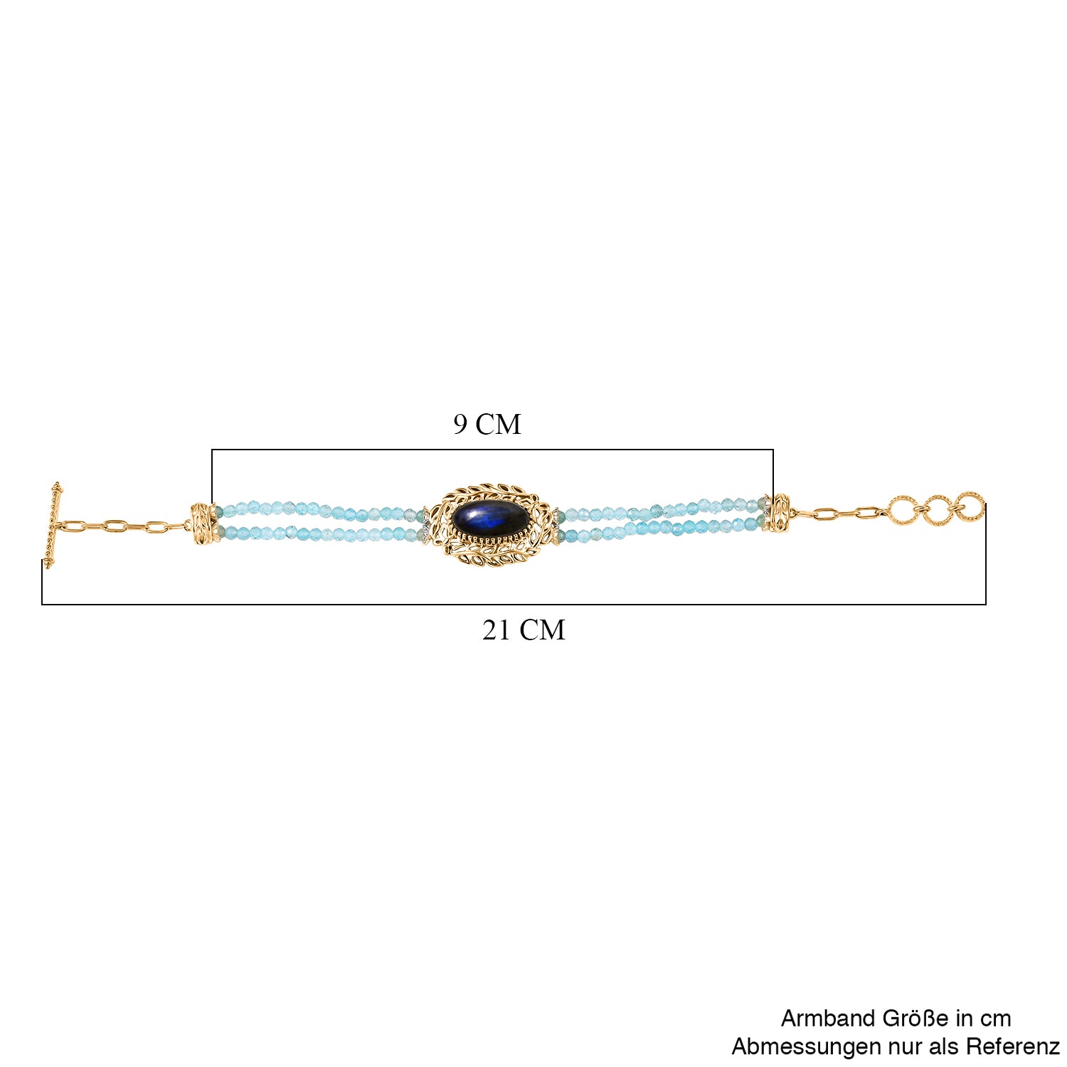 EVER TRUE AAA Labradorit, Apatit Armband ca. 19 cm Nickelfreies Messing ca. 22.64 ct
