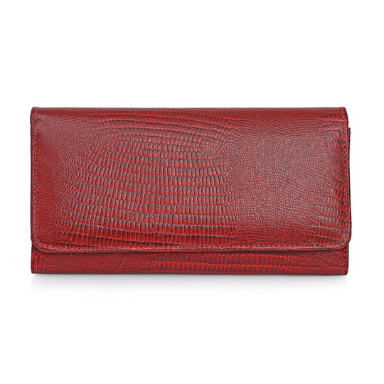 LA MAREY Geldbörse aus Leder mit RFID Schutz und Eidechsen Prägung, 18,4 x 10,2 cm, Weinrot