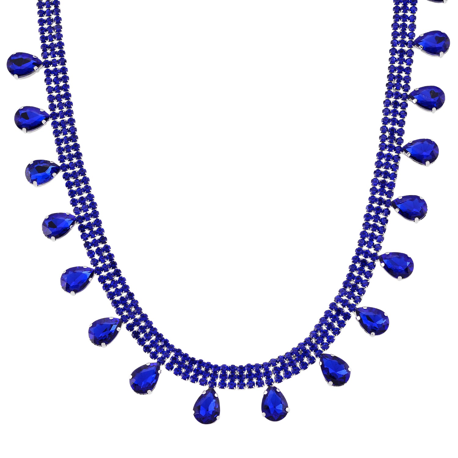 Blau Kristall Halskette ca. 50 cm Nickelfreies Messing
