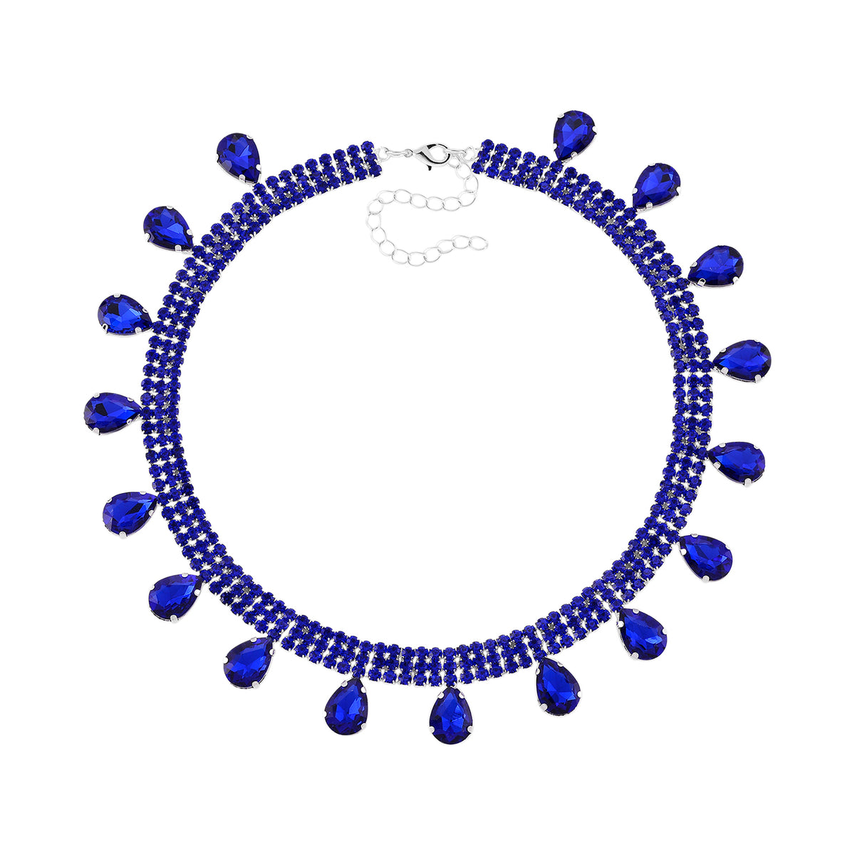 Blau Kristall Halskette ca. 50 cm Nickelfreies Messing