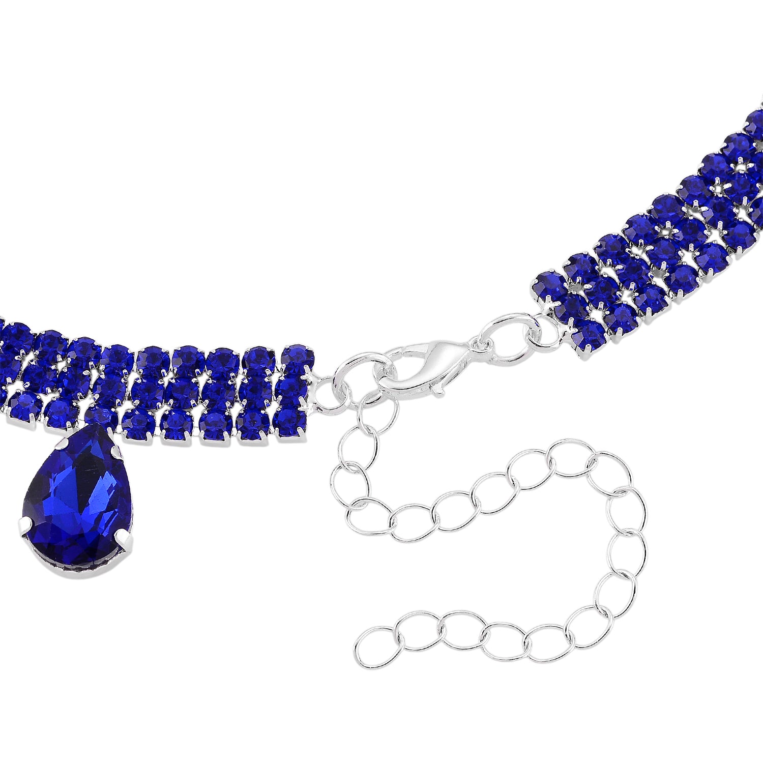 Blau Kristall Halskette ca. 50 cm Nickelfreies Messing