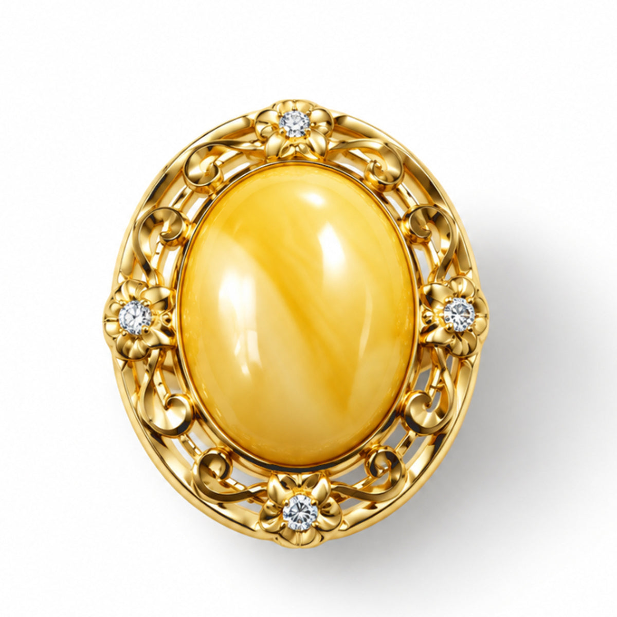 Natürlicher Baltischer Butterscotch-Bernstein, Zirkonia Ring 925 Silber vergoldet Flexibles (Größe 17.00-20.00)