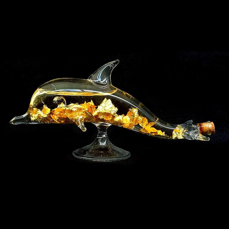 Art Deco Glasfigur Delfin handgemacht, gefüllt mit Italienischer 916er Blattgold veredelt