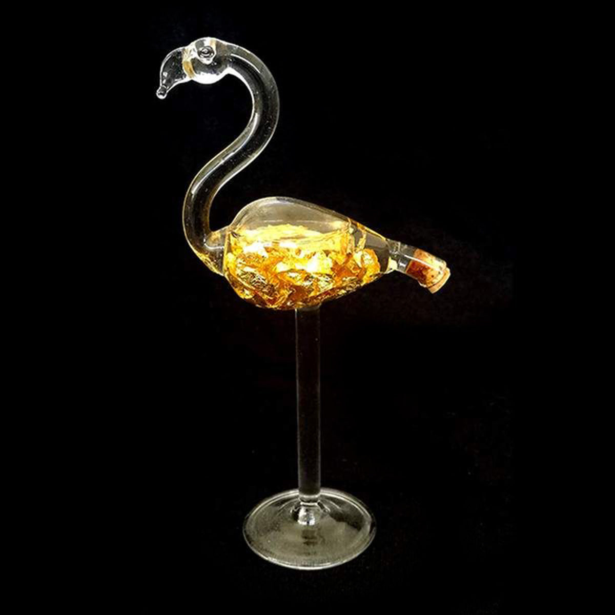 Art Deco Glasfigur Flamingo, handgemacht, gefüllt mit Italienischer 916er Blattgold veredelt