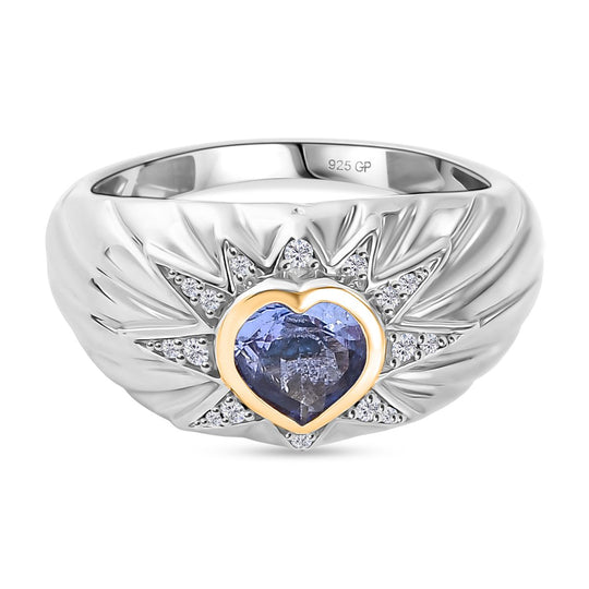 GP Amore Kollektion - Tansanit, Kanchanaburi Blauer Saphir Ring 925 Silber Rhodiniert und 750 Gelbgold Vermeil (Größe 20.00) ca. 0.82 ct
