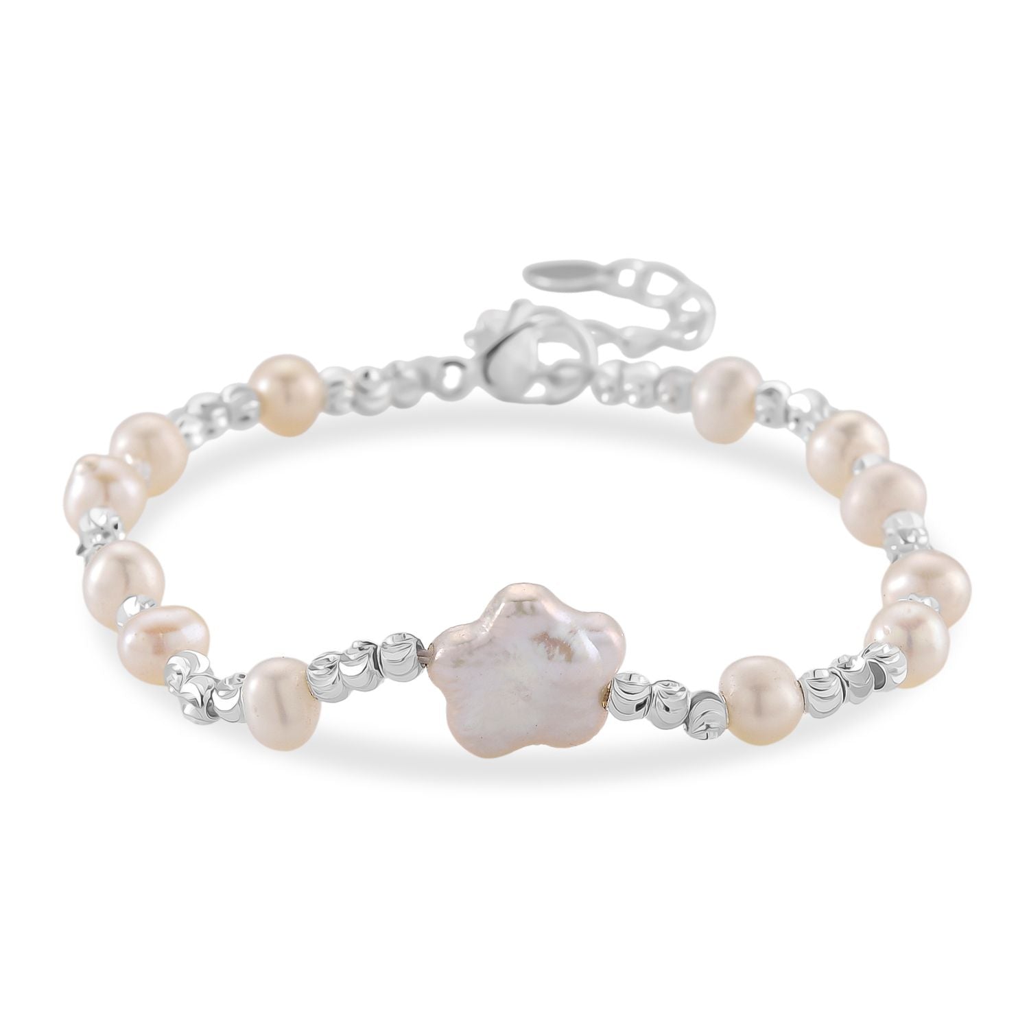 Weiße Süßwasser Perle (4-6 mm) Armband, ca. 16.5 cm + 3.5 cm Extender, Nickelfreies Messing