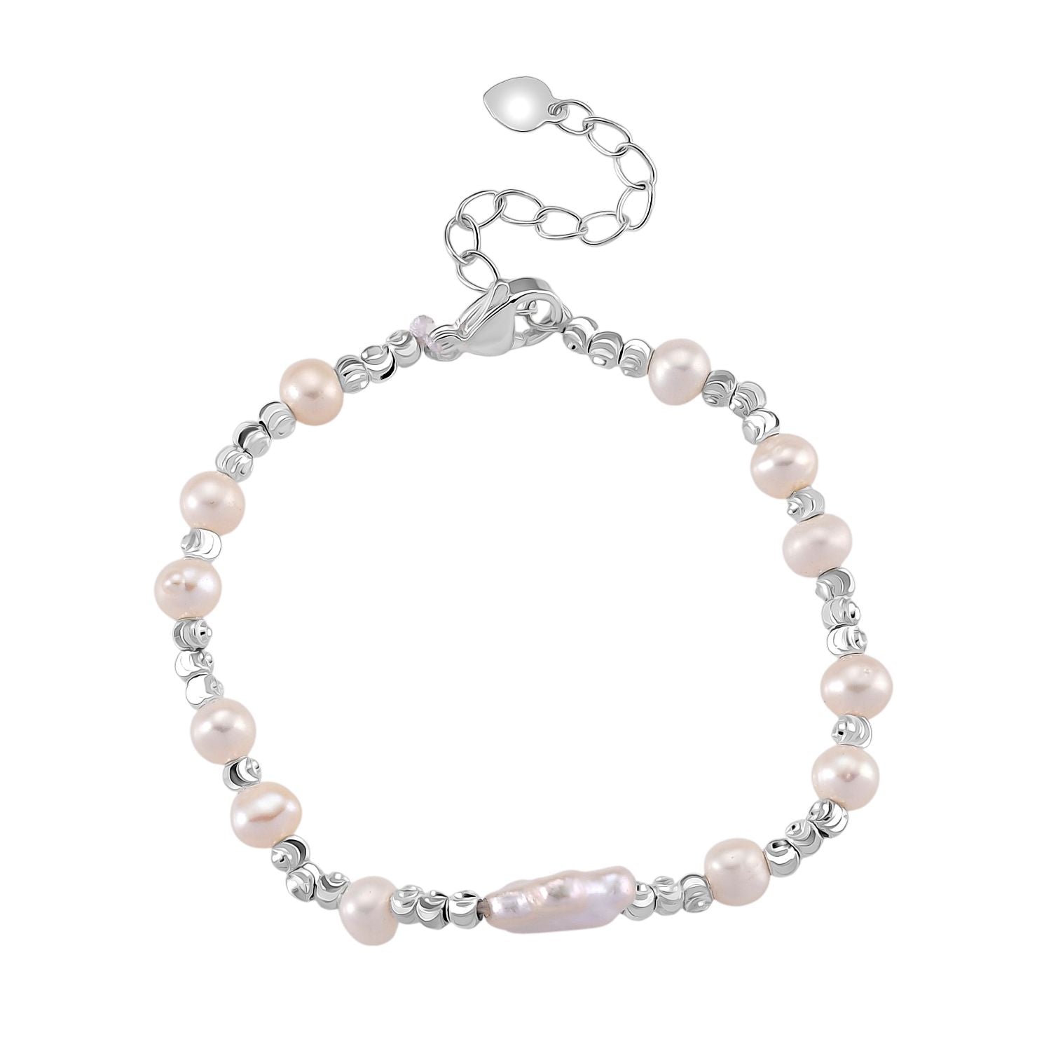 Weiße Süßwasser Perle (4-6 mm) Armband, ca. 16.5 cm + 3.5 cm Extender, Nickelfreies Messing