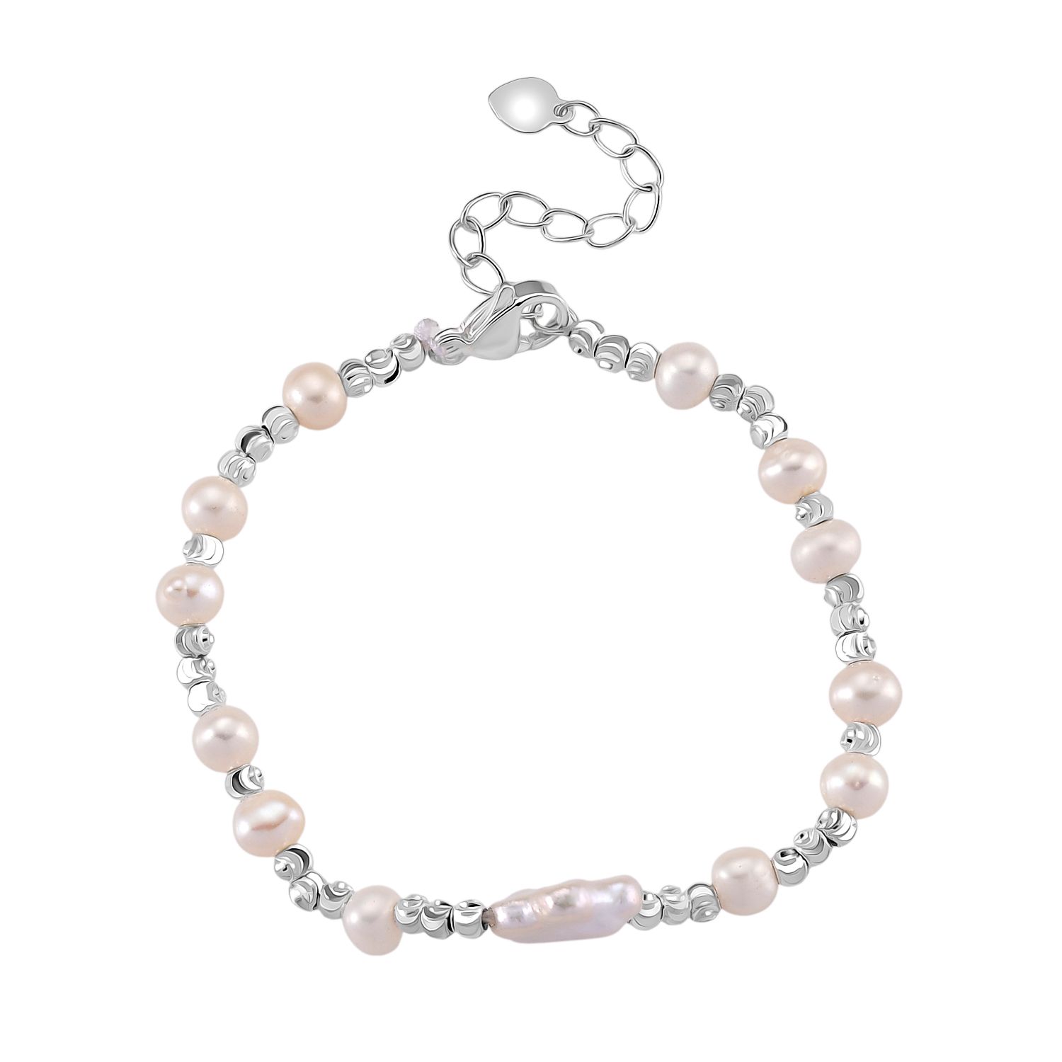 Weiße Süßwasser Perle (4-6 mm) Armband, ca. 16.5 cm + 3.5 cm Extender, Nickelfreies Messing