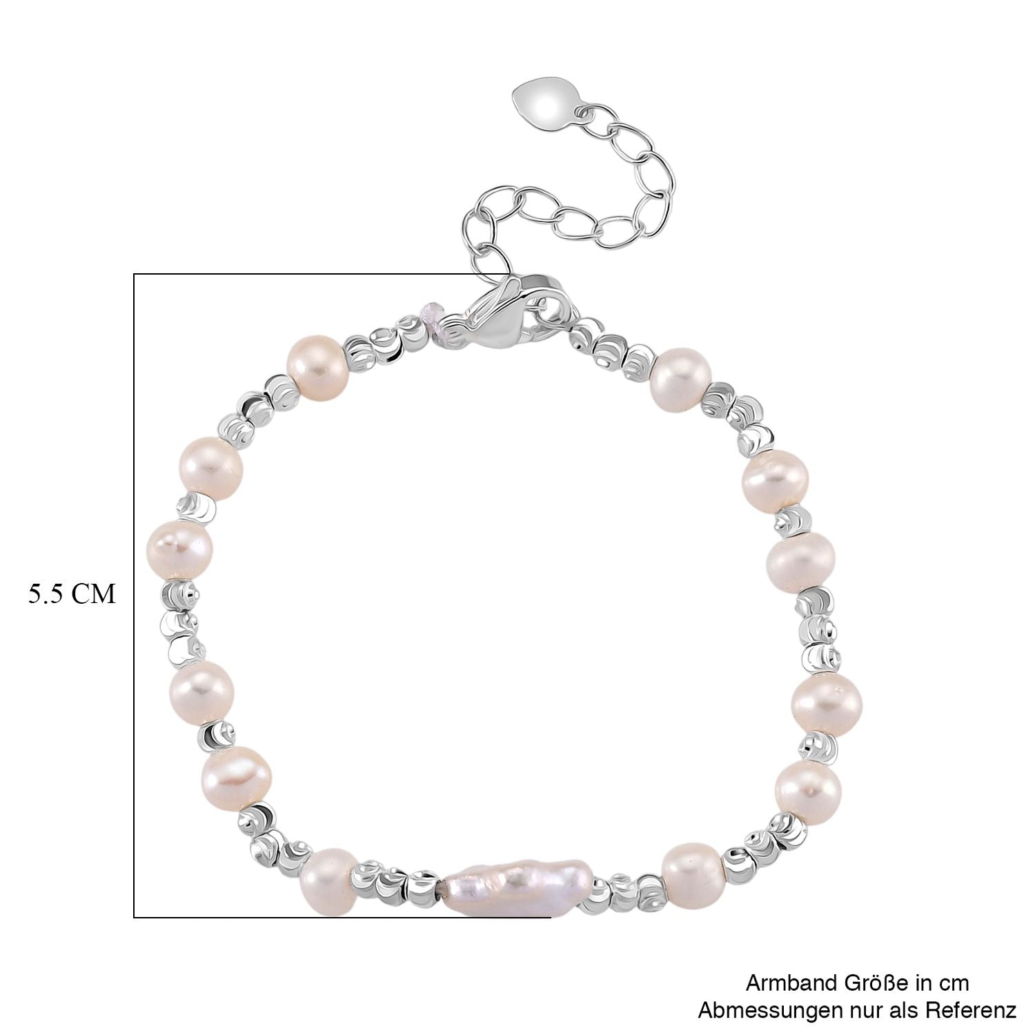 Weiße Süßwasser Perle (4-6 mm) Armband, ca. 16.5 cm + 3.5 cm Extender, Nickelfreies Messing