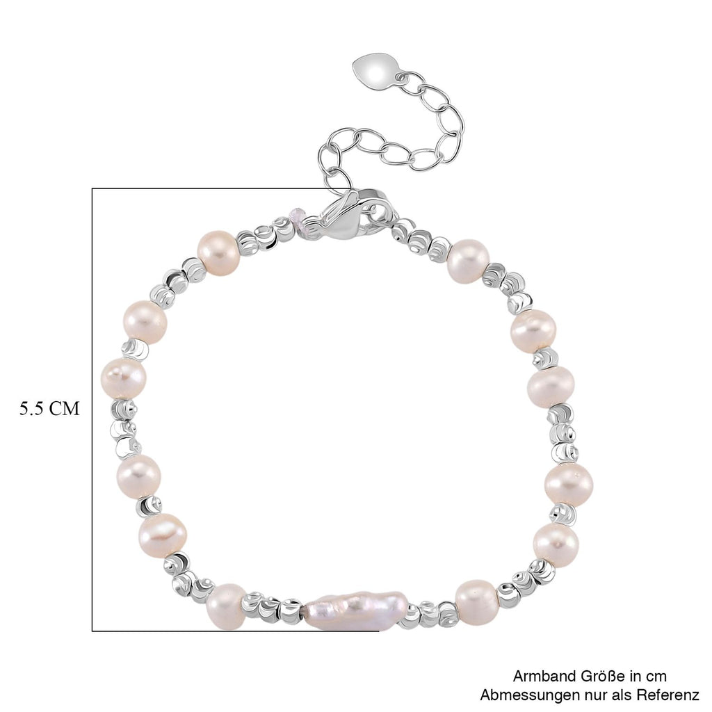 Weiße Süßwasser Perle (4-6 mm) Armband, ca. 16.5 cm + 3.5 cm Extender, Nickelfreies Messing